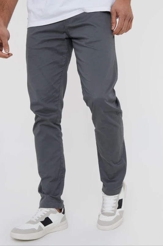 Image of Threadbare 'Castello' Cotton Slim Fit Chino Trousers With Stretch Grey