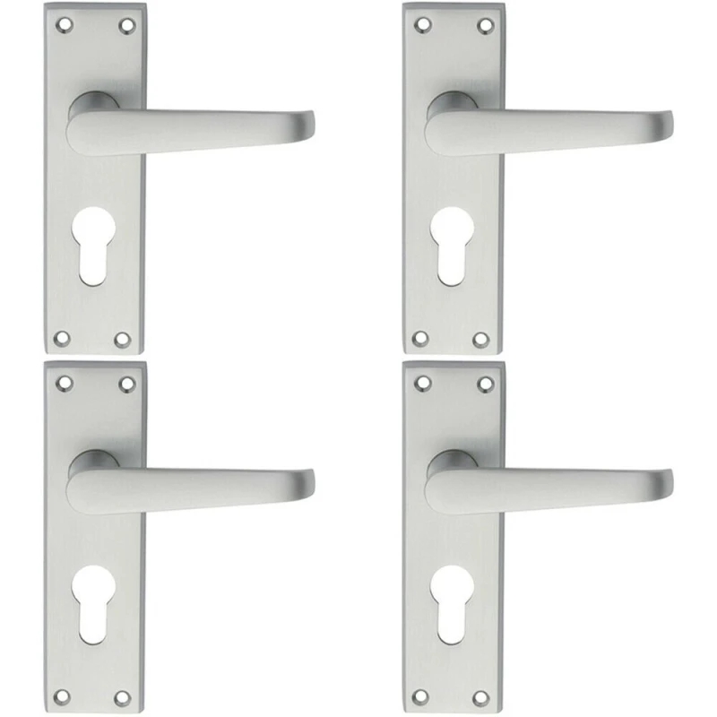 Image of Loops 4x PAIR Straight Victorian Handle on Euro Lock Backplate 150 x 43mm Satin Chrome Multi