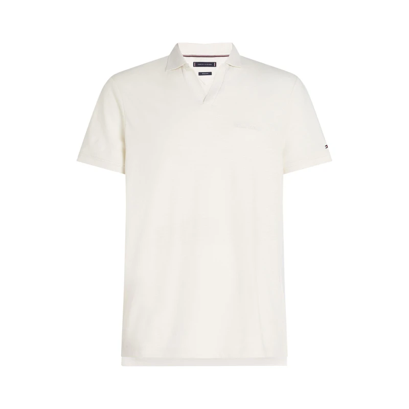Image of Tommy Hilfiger Mens Cotton Linen Terry Short Sleeve Polo Shirt Ivory Petal male S