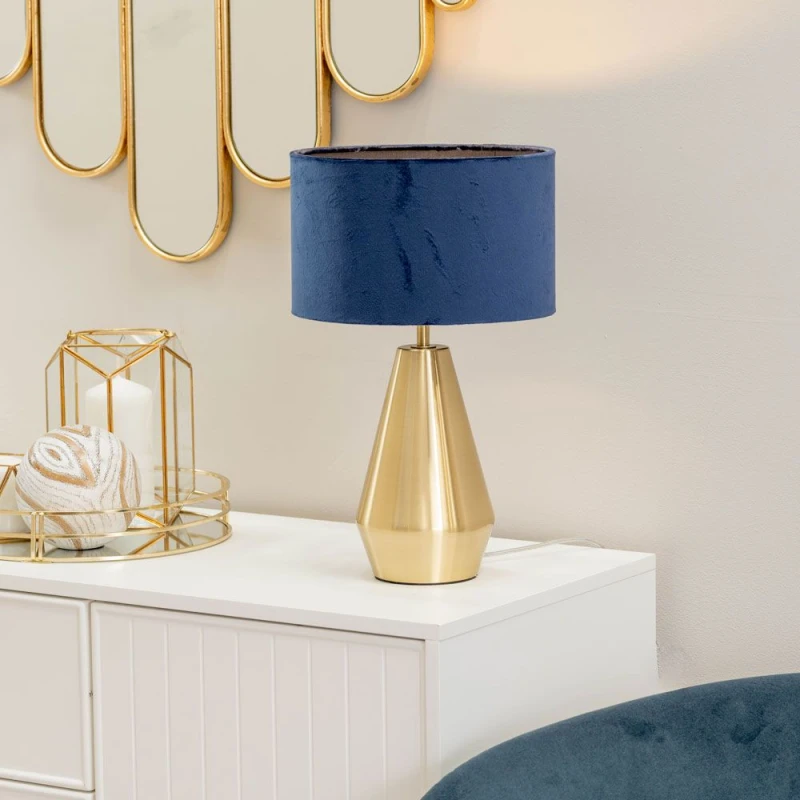 Image of ValueLights Jax Antique Brass Dimmable Touch Table Lamp with Velvet Drum Shade with LED Bulb Gold