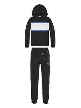 Image of Calvin Klein Jeans Boys 2 Piece Stack Logo Colour Block Jog Set - Black, Size Age: 14 Years