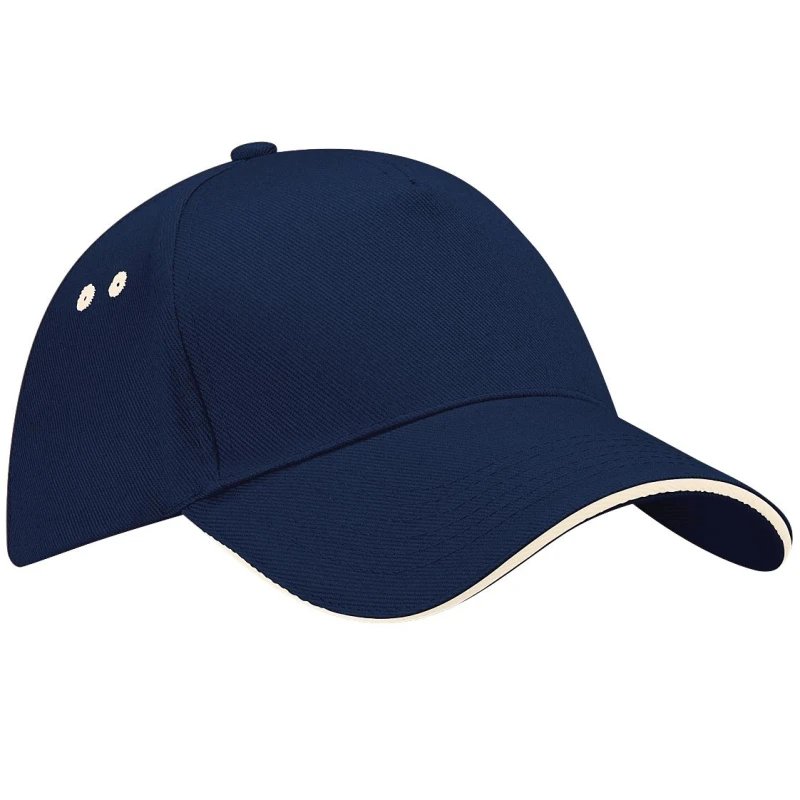 Image of Beechfield Beechfield Men Ultimate 5 Panel Contrast Baseball Cap With Sandwich Peak Headwear Pack of 2 in Mid Navy Mid Navy One Size Male 505926908714