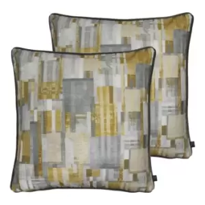 Image of Prestigious Textiles Gisele Polyester Filled Cushions Twin Pack Cotton Linen Viscose Amber
