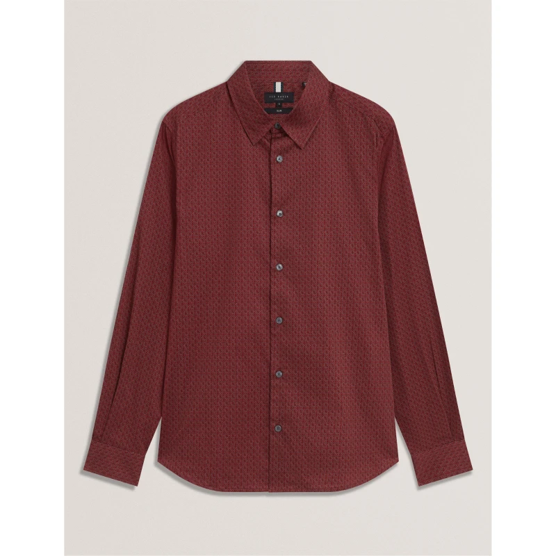 Image of Ted Baker Mens Long Sleeve Geometric Patterned Shirt Dk-Red male S (2)