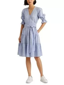 Image of Lauren by Ralph Lauren Drinthia Short Sleeve Day Dress - Blue Size 6, Women