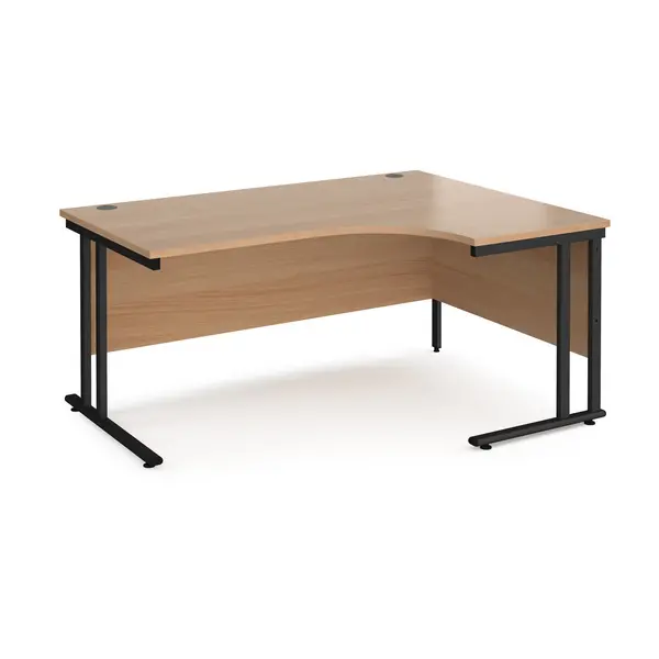 Image of Maestro 25 Right Hand Ergonomic Desk with Black Frame and Beech Top - 1600mm