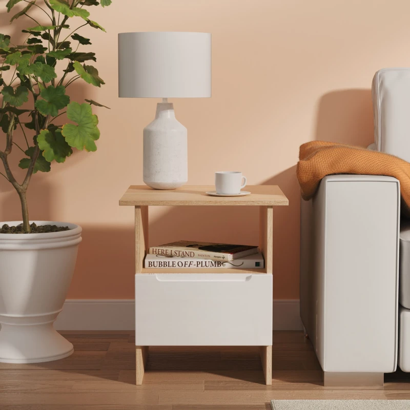 Image of Ready Assembled 2 U Lucca Bottom Drawer Lamp Table (Ready Assembled) in Light Oak Size: Small Light Oak Unisex Small