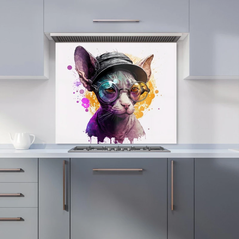Image of Warren Reed - Designer Cornish Rex With Glasses Splashart Kitchen Splashback Size: 600mm x 750mm Multicolor Unisex 600mm x 750mm