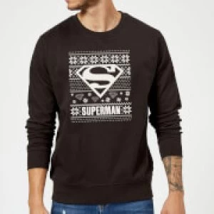 Image of DC Superman Christmas Knit Logo Black Christmas Sweatshirt - M - Black