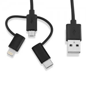 Image of V7 Black USB Cable USB 2.0 A Male to Micro USB Male Lightning Male USB-C Male 1m 3.3ft
