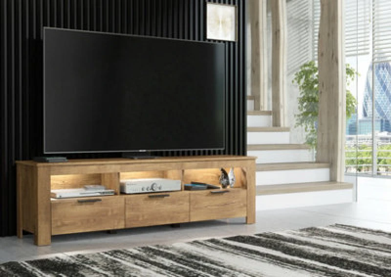 Image of Furneo TV Stand Dark Oak Effect 170Cm Unit Cabinet White LED Lights Prestigio 02