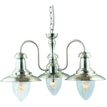 Image of Searchlight Lighting - Searchlight Fisherman - 3 Light Multi Arm Ceiling Pendant Satin Silver, Seeded Glass, E27