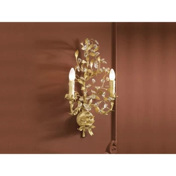 Image of Schuller Lighting - Schuller Verdi - 2 Light Crystal Candle Wall Lamp White, Gold Leaf, E14