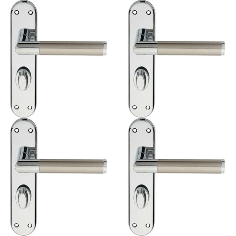 Image of Loops 4x Round Bar Lever on Bathroom Backplate Door Handle 180 x 40mm Chrome & Nickel Metallics