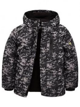 Image of Lyle & Scott Boys All Over Print Hooded Parka Coat - Black