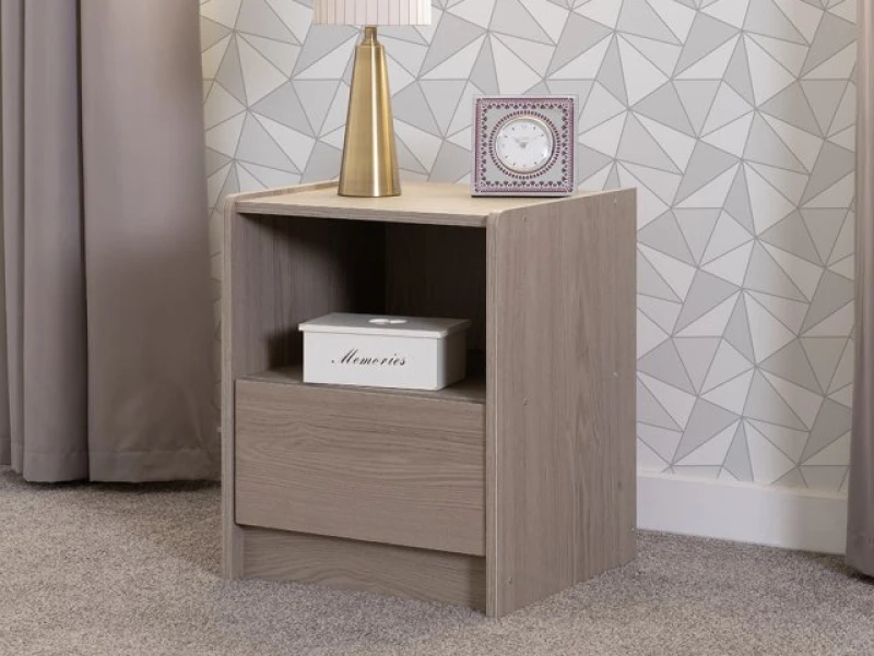 Image of Seconique Paris Smoked Ash 1 Drawer Bedside Table