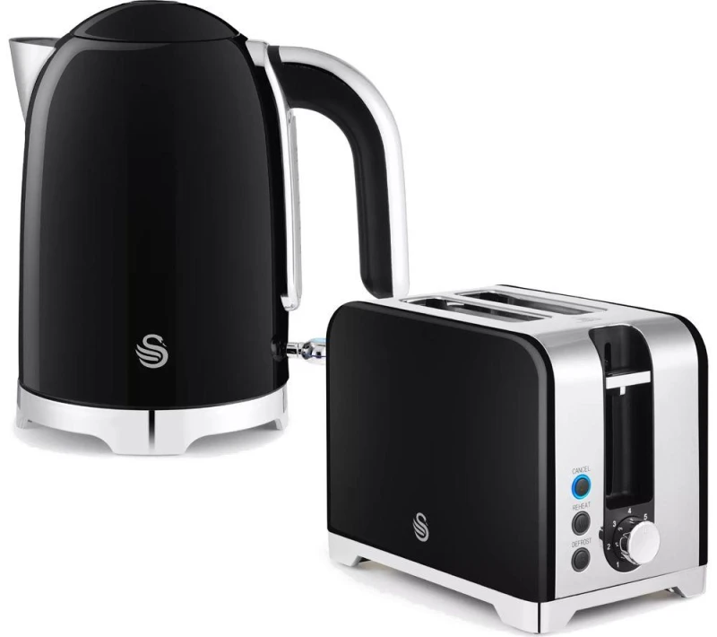 Image of Swan Solace 2-Slice Toaster & Cordless Jug Kettle Bundle - Black 5055322570859