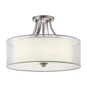 Image of 4 Bulb Semi Flush Light White ORGANAZA Shade Antique Pewter LED E27 60W Bulb