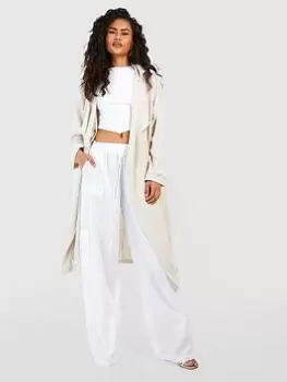 Image of Boohoo Linen Look Trench Coat - Stone, Cream, Size 8, Women