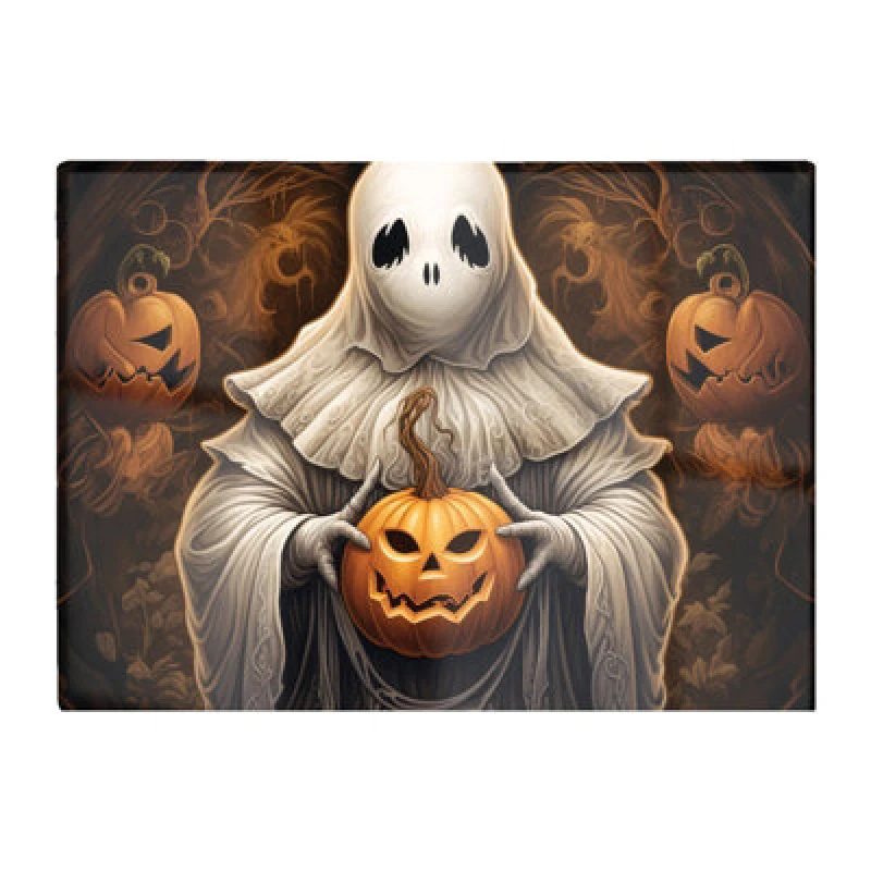 Image of Warren Reed Designer Spooky White Ghost Holding Pumpkin Glass Chopping Board