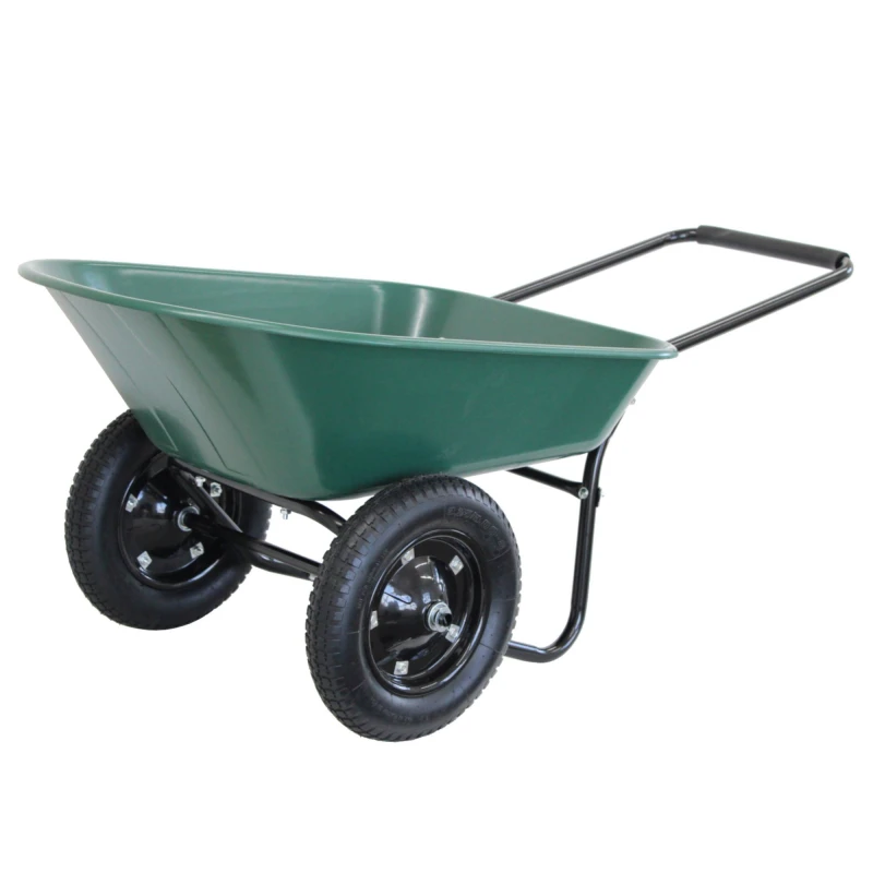 Image of Oypla Heavy Duty Two Wheeled Garden Wheelbarrow in Green Green Unisex