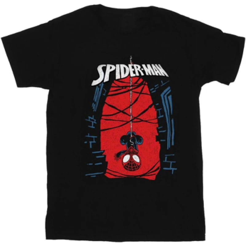 Image of Marvel Spider-Man Hanging Sketch Cotton T-Shirt Black female
