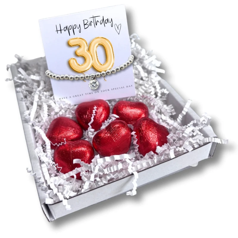 Image of Aye Do Gifts 30th Birthday Cubic Zirconia Silver Bracelet & Gold Balloon Hamper