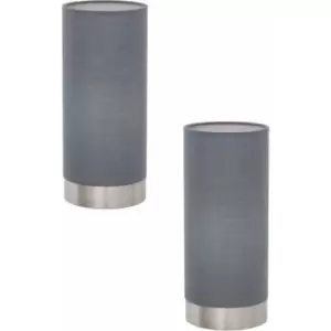 Image of 2 pack Table Lamp Colour Satin Nickel Shade Grey Fabric Touch On/Off E27 1x40W