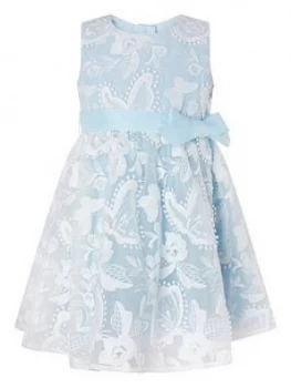 Image of Monsoon Baby Girls Sophia Blue Butterfly Lace Dress - Blue, Size 0-3 Months