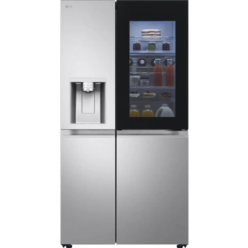Image of LG InstaView ThinQ GSXE90BSDD WiFi Connected Plumbed Total No Frost American Fridge Freezer - Brushed Steel - D Rated