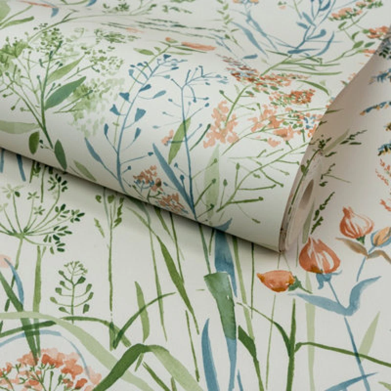 Image of Grandeco Sage Summer Meadow Vintage Smooth Wallpaper