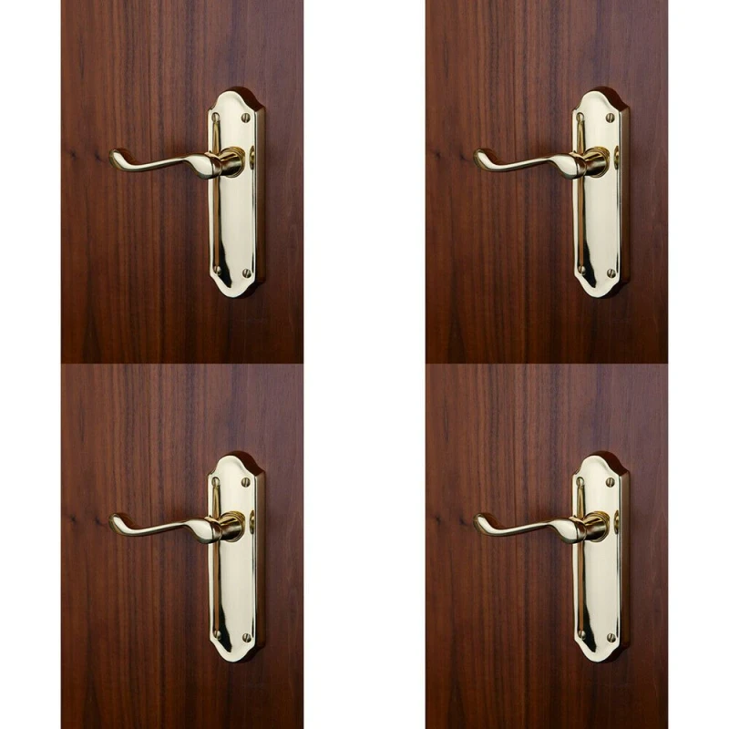 Image of Loops 4x PAIR Victorian Upturned Handle on Latch Backplate 168 x 47mm Polished Brass Metallics