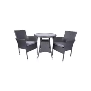 Image of MALAGA 2 Seater Stacking Bistro Set 70cm Round Table with Black Glass Top, 2 Stacking Nest Base Chairs including Cushions