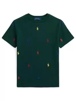 Image of Ralph Lauren Boys All Over Pony T-Shirt - Hunt Club Green, Dark Green, Size 8-10 Years=M