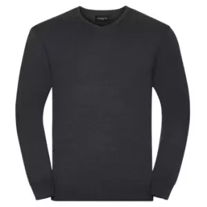 Image of Russell Collection Mens V-Neck Knitted Pullover Sweatshirt (M) (Charcoal Marl)