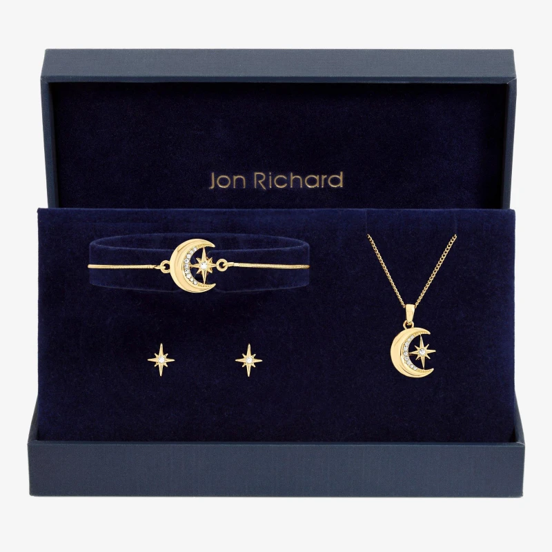Image of Jon Richard Gold Plated Crystal and Moon Trio Set - Gift Box Jewellery Sets One Size Gold 40025410000