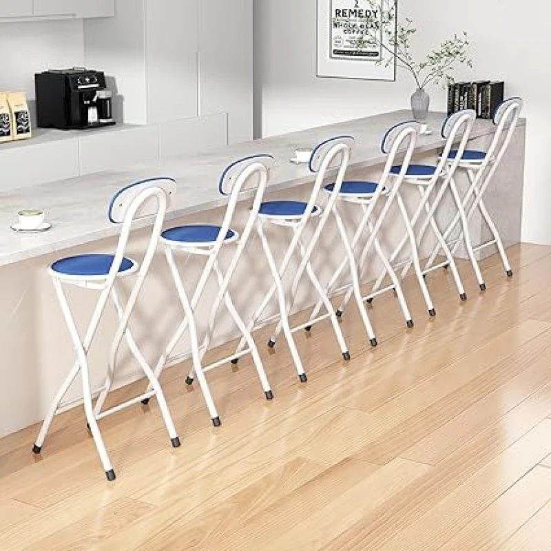 Image of MCC Direct Folding Breakfast Bar Stool padded High Chair Set of 6 White in Blue Blue Unisex