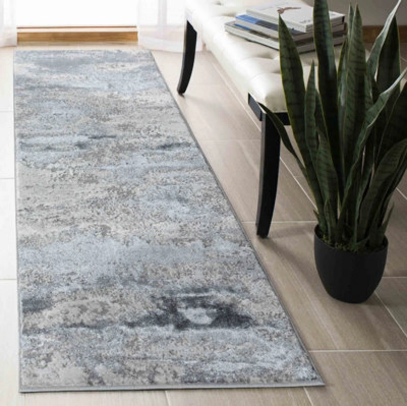 Image of Onyx Modern Grunge Sprayed Abstract Area Rugs Silver 60X220 Cm