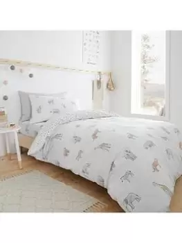 Image of Little Bianca Zoo Animals Cotton Duvet Cover Set - White Pastel, Multi, Size Single