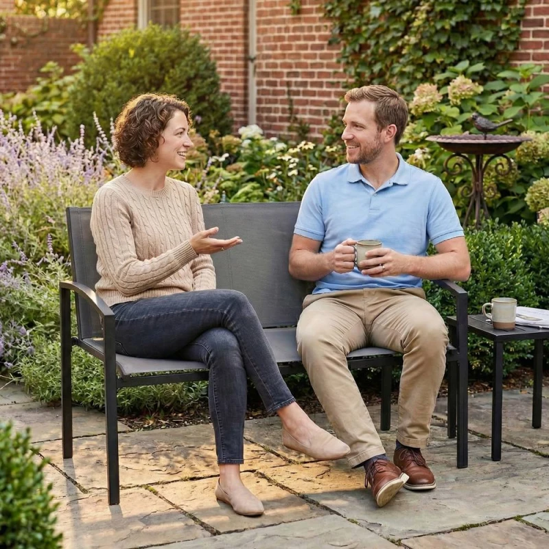 Image of OUTSUNNY 2 Seater Metal Garden Bench, Park Patio Seat, Grey Grey Unisex 2 Seater