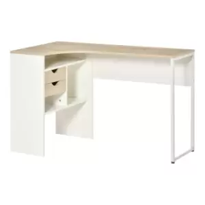 Image of Homcom L Shaped Corner Computer Desk With Storage Shelf White And Light Wood Finish