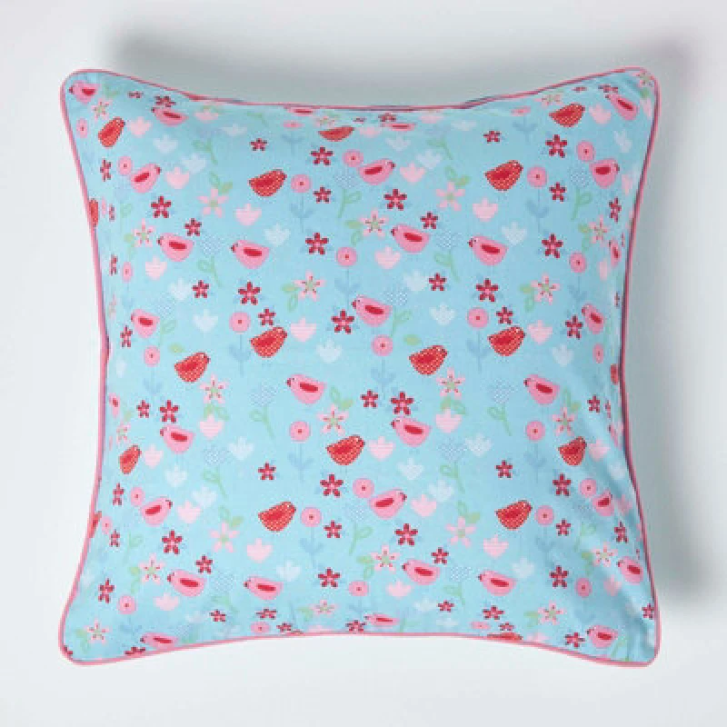 Image of Homescapes Cotton Birds And Flower Cushion Cover, 60 X 60 Cm