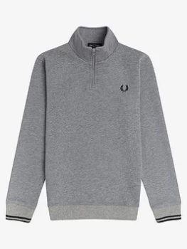 Image of Fred Perry Boys Half Zip Sweatshirt - Steel Marl, Steel Marl, Size 6-7 Years