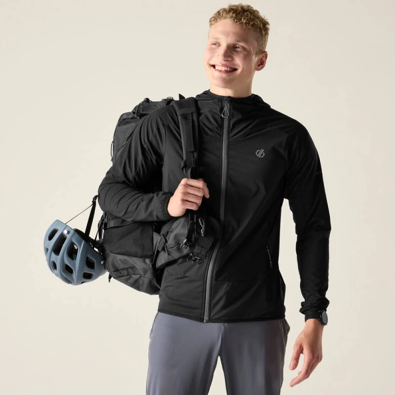 Image of Dare 2b Mens Endurance Wind Resistant Water Repellent Stretch Hooded Midlayer in Jet Black Size: Medium Jet Black Male M