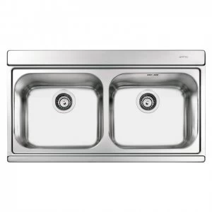 Image of SMEG Iris LI92SG Inset Sink Double Bowl Silver Glass Chopping Boards