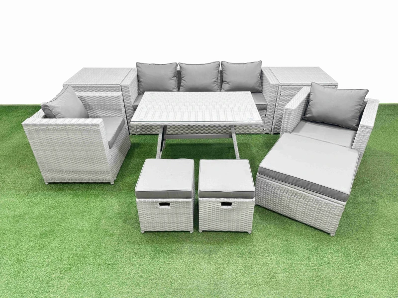 Image of Fimous 10 Pieces Outdoor PE Rattan Sofa Armchair Set with 2 Side Tables in Light Grey Light Grey Unisex