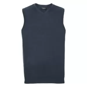 Image of Russell Collection Mens V-Neck Sleevless Knitted Pullover Top / Jumper (XL) (French Navy)