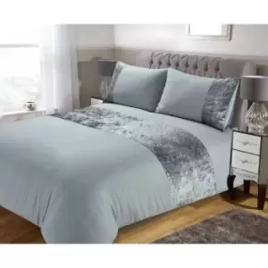 Image of Silver Crushed Velvet Panel Duvet Set - Double