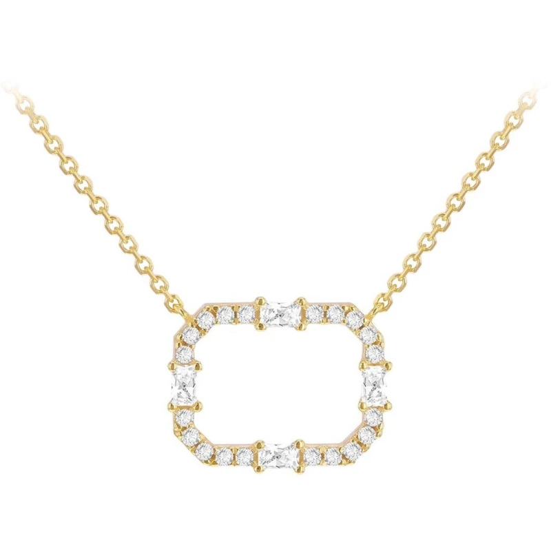 Image of Be You 9ct Gold Rectangle Frame with CZ Necklace Yellow Gold female 18in