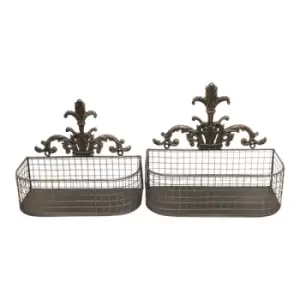 Image of Set Of 2 Metal Wall Baskets In Black And Gold